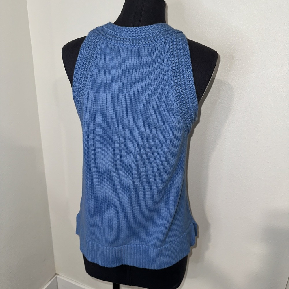 Tommy Hilfiger Womens Crochet Trim Sleeveless Blouse Size L Knit Blue - Picture 6 of 12